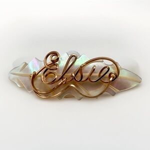 Antique “Elsie” Personalized Script Gold Filled Mother Of pearl Leaf Brooch